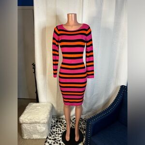 Fashion Nova Fuchsia Orange And Black Striped Dress. Medium